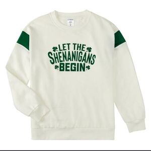 Women's White and Green Graphic Sweatshirt Size M